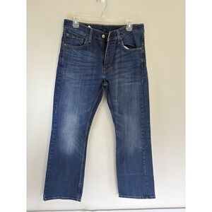 Levis 527 Jeans Mens 32x30 Low Boot Cut Dark Wash Whiskering Distressed Workwear